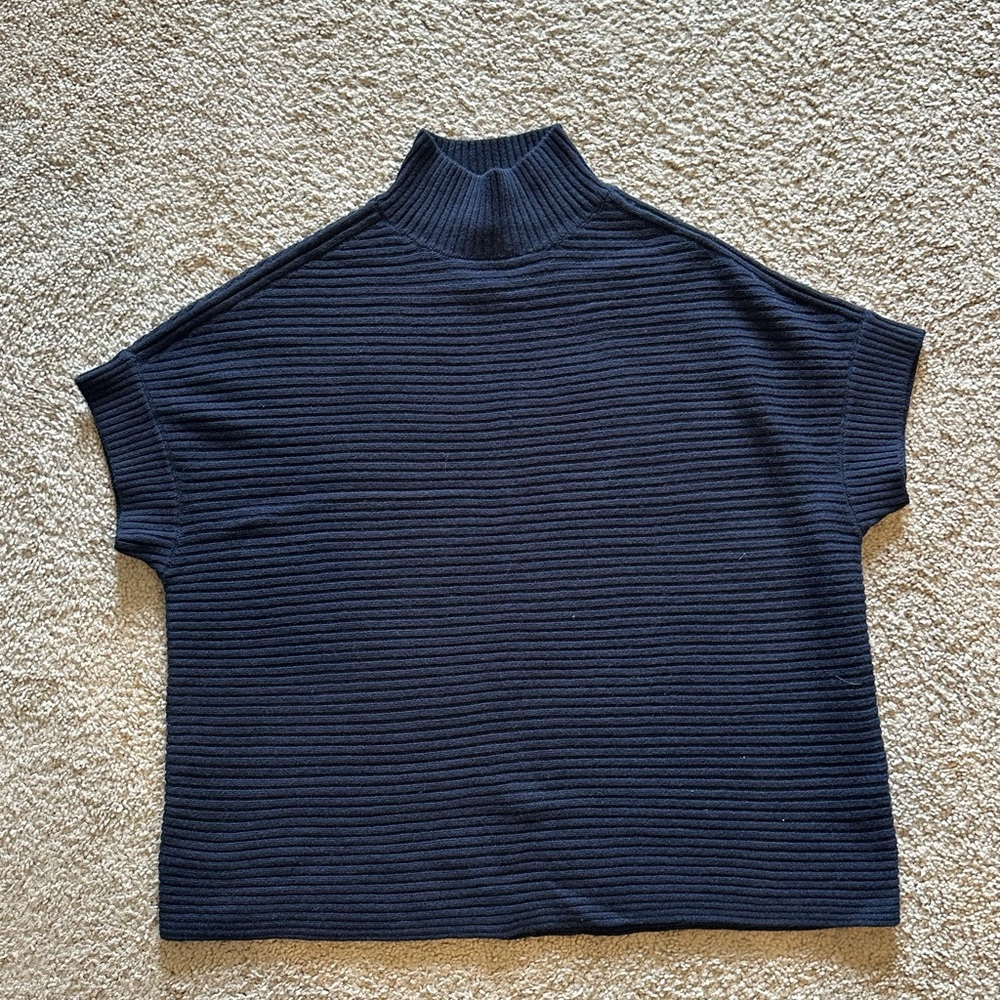 The White Company - M - Navy Ribbed Mock Neck Sweater